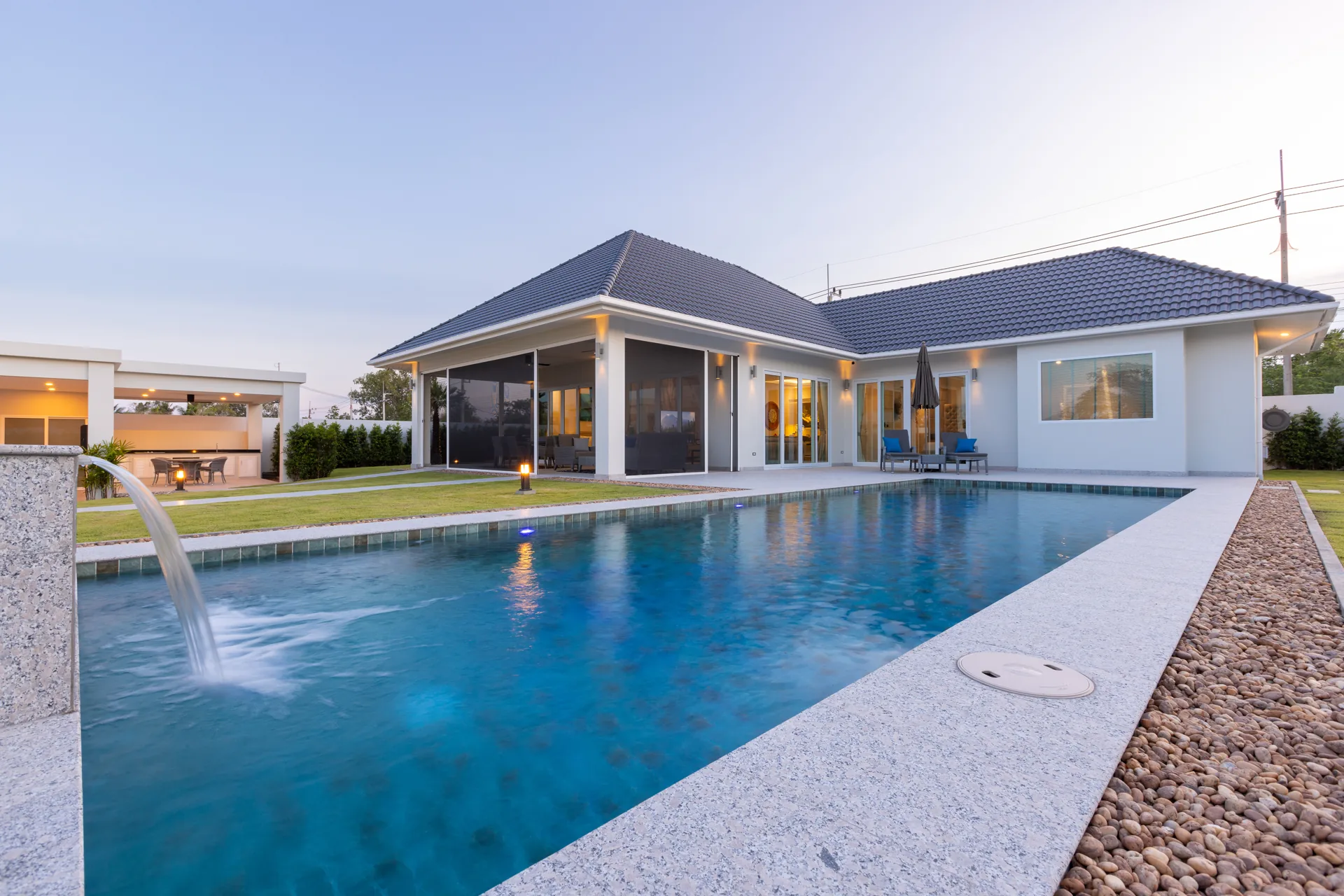 Baan Phu Thara pool villa exterior at twilight, Hua Hin (3)
