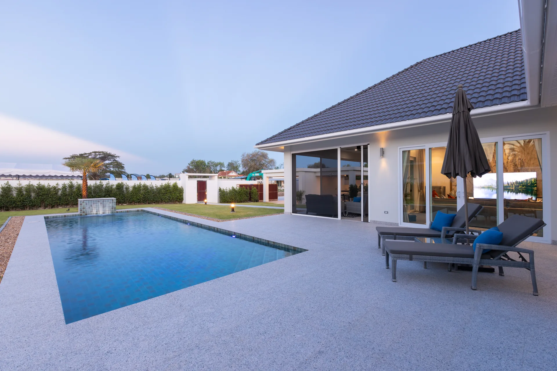 Baan Phu Thara pool villa exterior at twilight, Hua Hin (7)