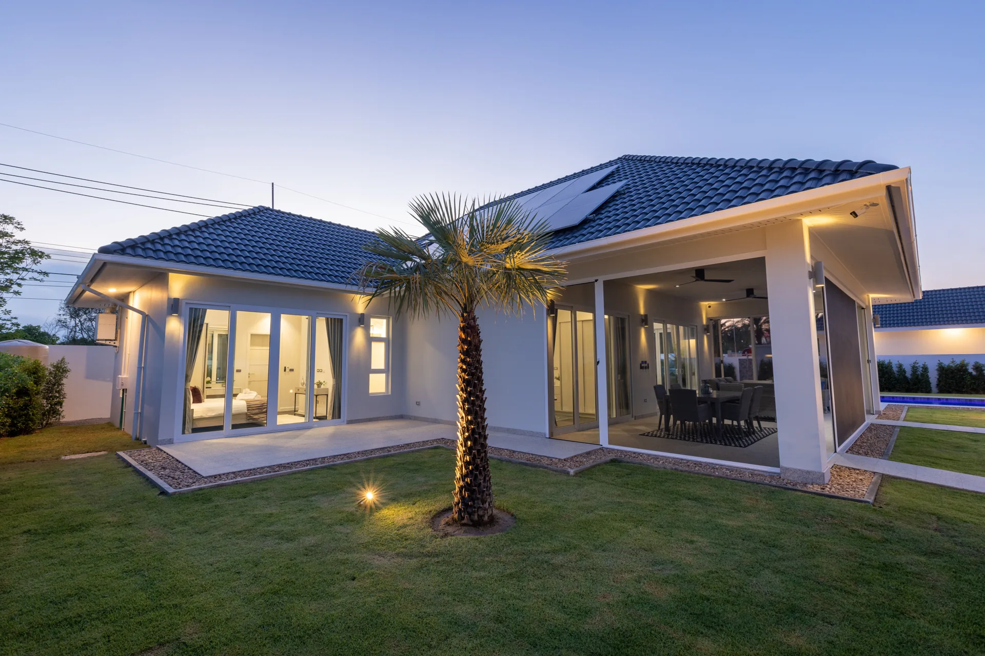 Baan Phu Thara pool villa exterior at twilight, Hua Hin (9)